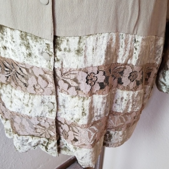 Marisol Button Front Rayon Velvet Lace Blouse - Picture 2 of 6